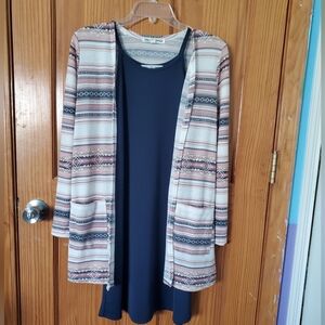 Wallflower XS Navy Blue Dress and Aztec Print Cardigan